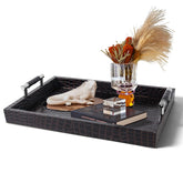 SXNOWS faux leather rectangle serving tray with handles, ideal for ottoman serving