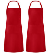 Syntus bib apron with adjustable neck in red, two-pack, comfortable fit for cooking.