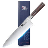 SYOKAMI 8-inch blade close-up showing satin edge for precise slicing.