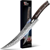 SYOKAMI butcher knife with a 10.5-inch curved blade for precise steak slicing.