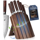 SYOKAMI knife set with foldable acacia block for safe storage and stylish kitchen display