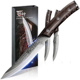 SYOKAMI steak knives set with Japanese Damascus pattern and wood handle for precise slicing