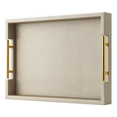 SYYSY Champagne faux leather serving tray with handles for elegant entertaining.