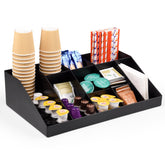 SZQINJI coffee condiment organizer front view shows ample storage for cups and pods.