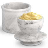TABHOUKIT butter crock with lid on white-grey marble enhances counter convenience