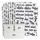 Talented Kitchen closet labels collection on shelves for easy organization.