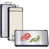TalingMA cutting board set steel side on 16x11 inch surface for meat prep.