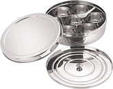 Tanish Trading masala dabba with 8x8 inch base keeps spices organized.