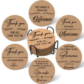 Tanlade Thank You Coasters six design set displayed for gifting and sharing in the office
