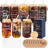 TAOZIM 8-set glass cups with lids for hot or cold drinks, ideal gift for coworkers