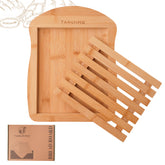 Tarunmo bamboo bread slicer with crumb tray, mess-free slicing for fresh loaves.