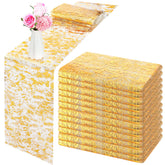 Tatuo gold table runner close-up glitter edges enhance wedding tables.