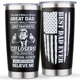 Tawazi Dad Tumbler front view; durable 20 oz design for daily coffee.
