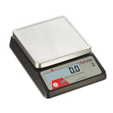 Taylor TE10FT 11-pound scale on stainless platform for precise portioning.
