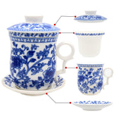 Tea Talent porcelain teacup with infuser lid and saucer for mess-free brewing