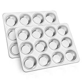 TeamFar 12-cup muffin pan with flat bottom for even baking.
