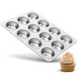 TeamFar 12-cup muffin pan outer view demonstrates sturdy stainless steel for even heating.