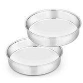 TeamFar cake pan set 2x8 inch round, durable stainless steel for even layer cakes.