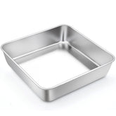 TeamFar square cake pan top view with brushed stainless steel finish for easy release.