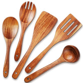 TeamFar teak utensils set with smooth finish designed to protect nonstick cookware.