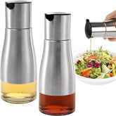 Tebery two-pack silver oil and vinegar dispenser set with drip-free pour for easy serving