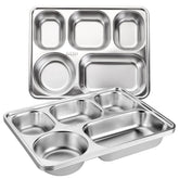 Tebery 3-pack stainless steel divided plates with five sections for balanced meals.