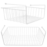 Tebery under-shelf basket white 2-pack on pantry shelf for tidy storage.