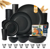 Teivio 88-piece dinner plates in black for family meals and gatherings