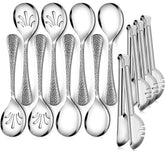 Teivio hammered stainless steel serving spoon 10 inch, ideal for easy family meals.