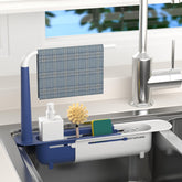 Telescopic Sink Storage Rack extended length view showing organized sink area