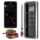 TEMMIO wireless thermometer with backlit display for easy night grilling monitoring.