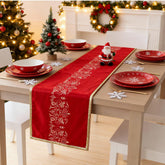 Tenceur Christmas table runner with embossed floral red velvet for elegant holiday tables.