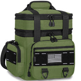 TENKIST expandable tactical lunch box front view with patches and American flag for easy personalization.