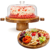 The Foundry House acacia cake stand with lid preserves freshness while elevating dessert display.