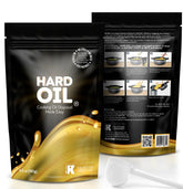 The Kitchen Laboratories HARD OIL bag pour demonstrates spill-free disposal.