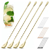 The Little Green Change bar spoon set with gold spiral handle for precise stirring in cocktails