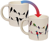 The Unemployed Philosophers Guild Birds on a Wire mug shows cold silhouettes for a playful coffee moment.