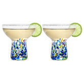 The Wine Savant confetti margarita glass front view, vibrant colors for celebrations.