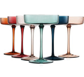 The Wine Savant pastel vintage coupe glasses with ribbed design for stylish entertaining.