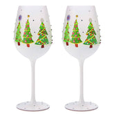 The Wine Savant Winter Tree wine glass with festive Christmas tree design for holiday toasts