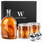 The Wine Things whiskey decanter helmet bottle shines as a statement piece for any home bar.