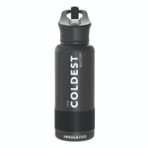 The Coldest Water stealth black 32oz bottle with straw lid keeps drinks cold.