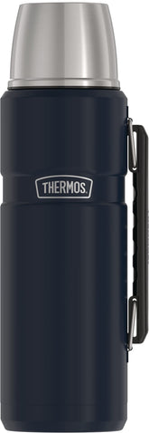 THERMOS Stainless King 40oz midnight blue bottle keeps drinks hot or cold during adventures.