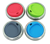 THINKCHANCES gray sip lid on a wide-mouth mason jar for coffee or iced tea