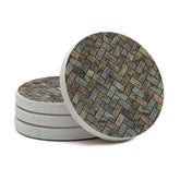 Thirstystone stone coaster with herringbone pattern on natural sandstone protects surfaces.