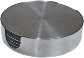 Thirstystone stainless steel coasters in the holder protect surfaces from heat and moisture.