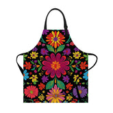 THISFIND Colorful Floral Apron front view with vibrant blooms on black fabric for cooking