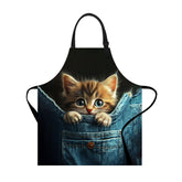 THISFIND Cat in Pocket Apron with orange kitten peeking adds playful kitchen charm.