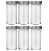 Tianifa glass spice jars in a 6-piece set ready for spices on a rotating rack.