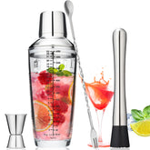 Tiawudi glass cocktail shaker 23oz with built-in strainer for smooth pours.